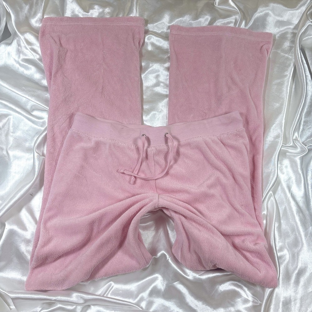 y2k Carnival Terry Cloth Pants Pink Excellent Drawstring Straight Leg Lounge